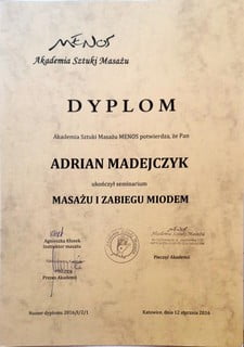 Arikara Masaż zdjęcie dyplomu
