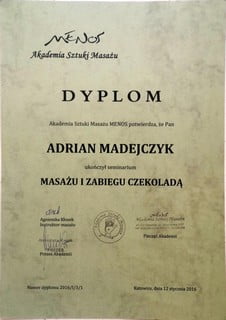 Arikara Masaż zdjęcie dyplomu